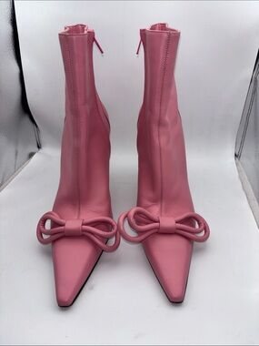 Mach and Mach Women's Pink Pointed Toe Bow Ankle Boots